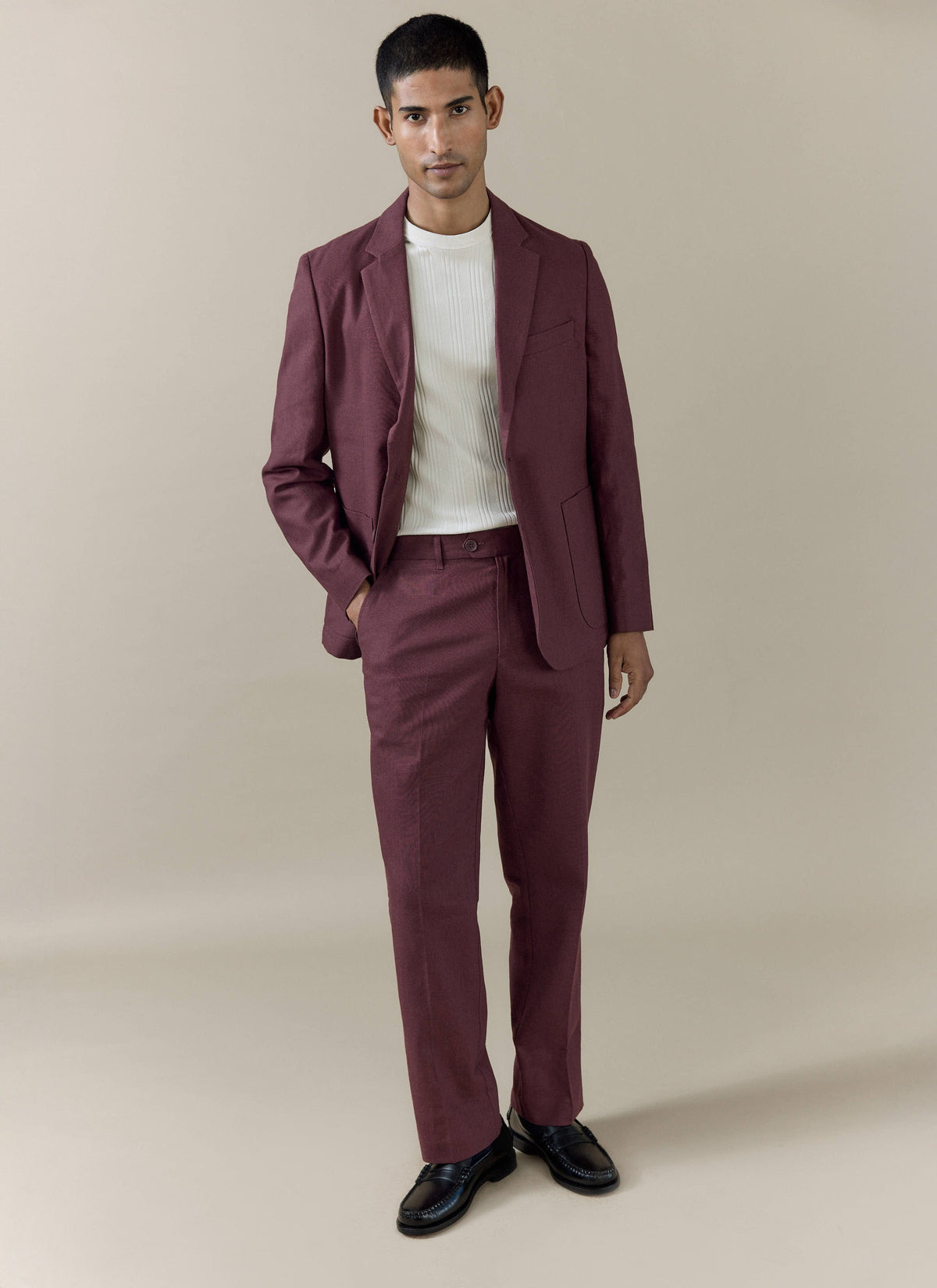 Men's Burgundy Tailored Blazer - Linen Blend | Percival