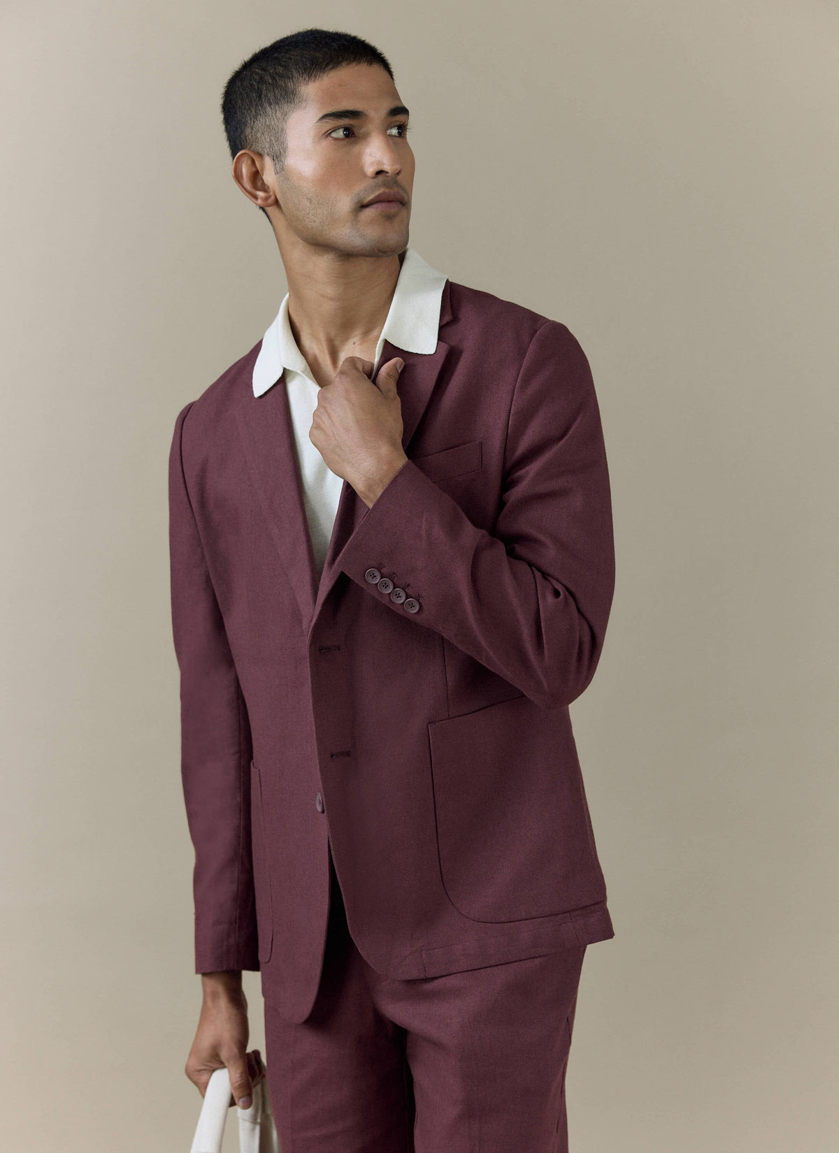 Men's Burgundy Tailored Blazer - Linen Blend | Percival