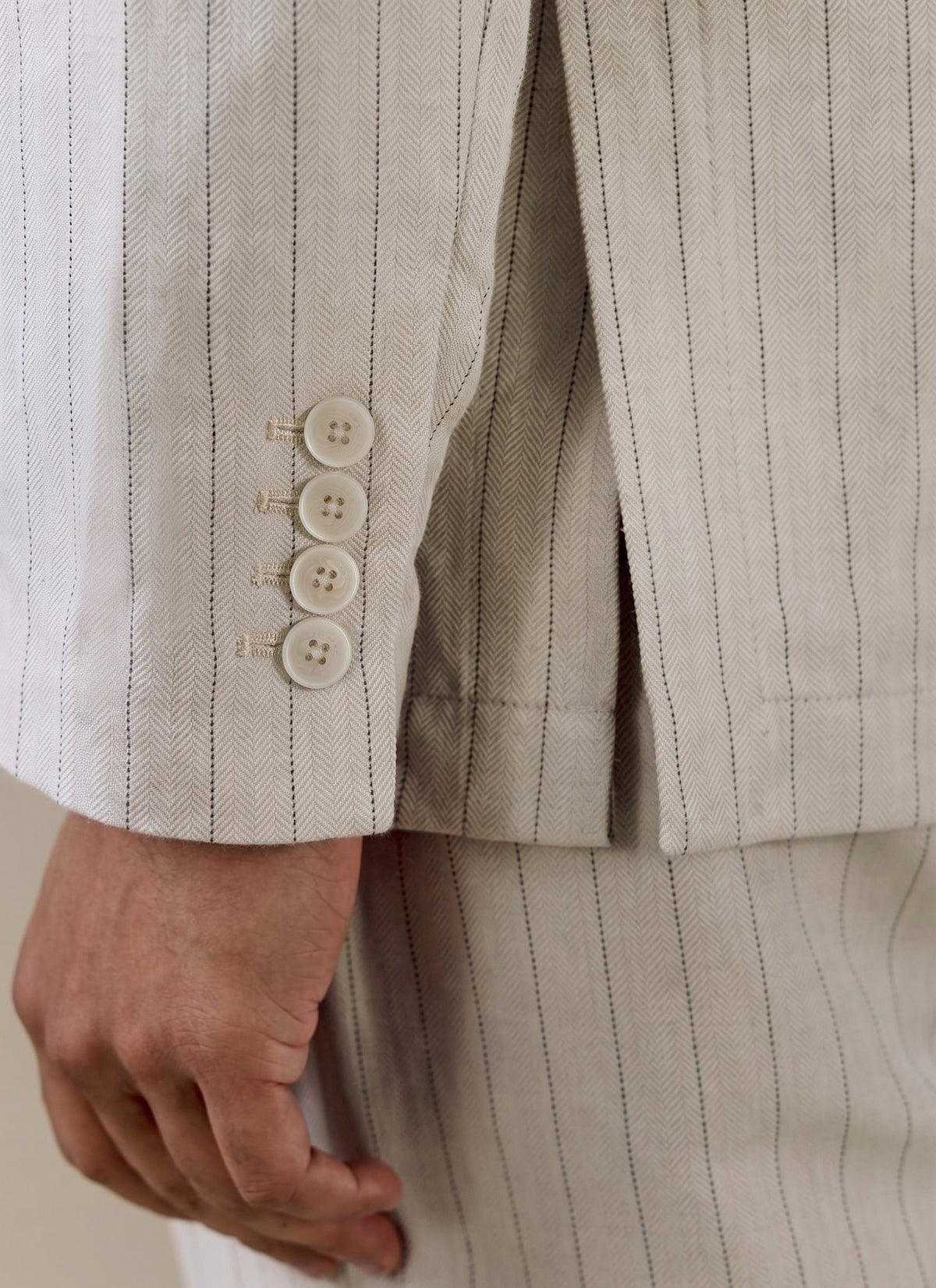 Men's Tailored Pin Stripe Blazer - Cream - Linen Blend | Percival