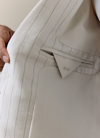 Men's Tailored Pin Stripe Blazer - Cream - Linen Blend | Percival