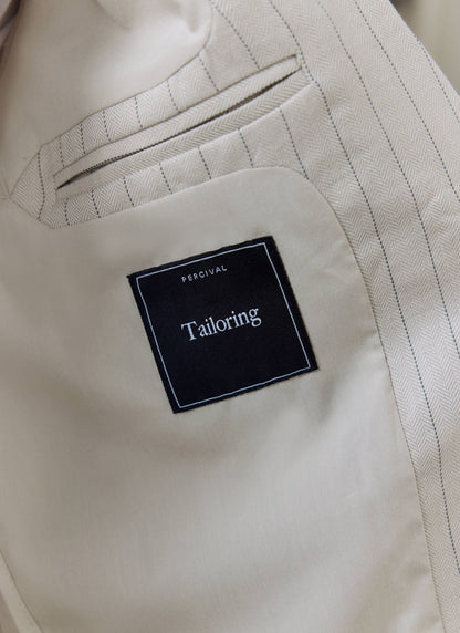 Men's Tailored Pin Stripe Blazer - Cream - Linen Blend | Percival