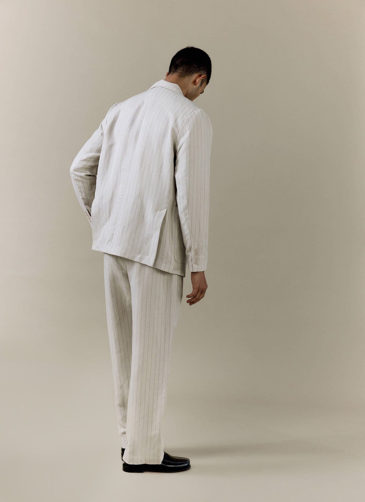 Men's Tailored Pin Stripe Blazer - Cream - Linen Blend | Percival