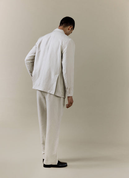 Men's Tailored Pin Stripe Blazer - Cream - Linen Blend | Percival