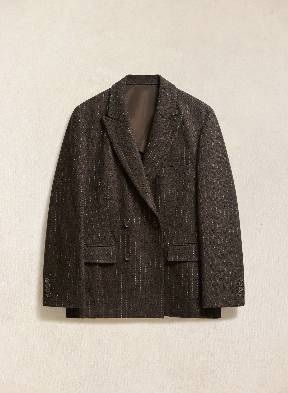 Men's Pinstripe Double Breasted Blazer - Wool - Brown | Percival
