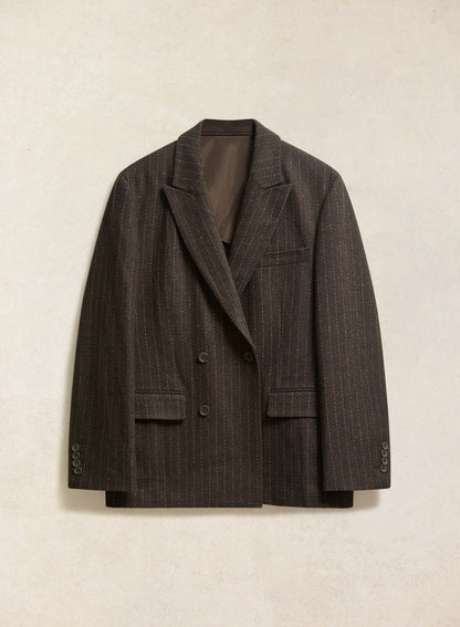 Men's Pinstripe Double Breasted Blazer - Wool - Brown | Percival