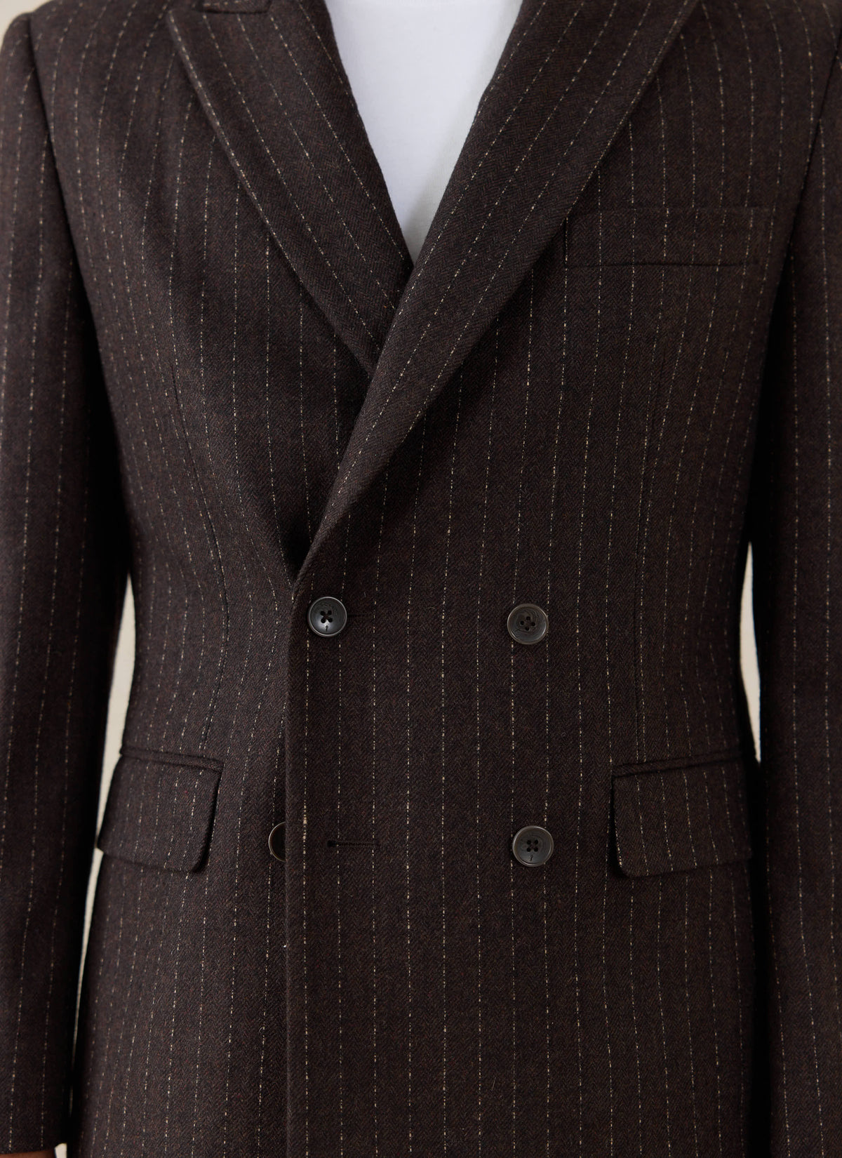 Men's Pinstripe Double Breasted Blazer - Wool - Brown | Percival