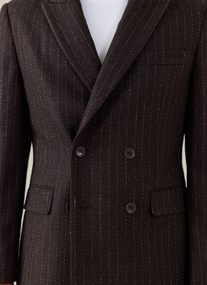 Men's Pinstripe Double Breasted Blazer - Wool - Brown | Percival