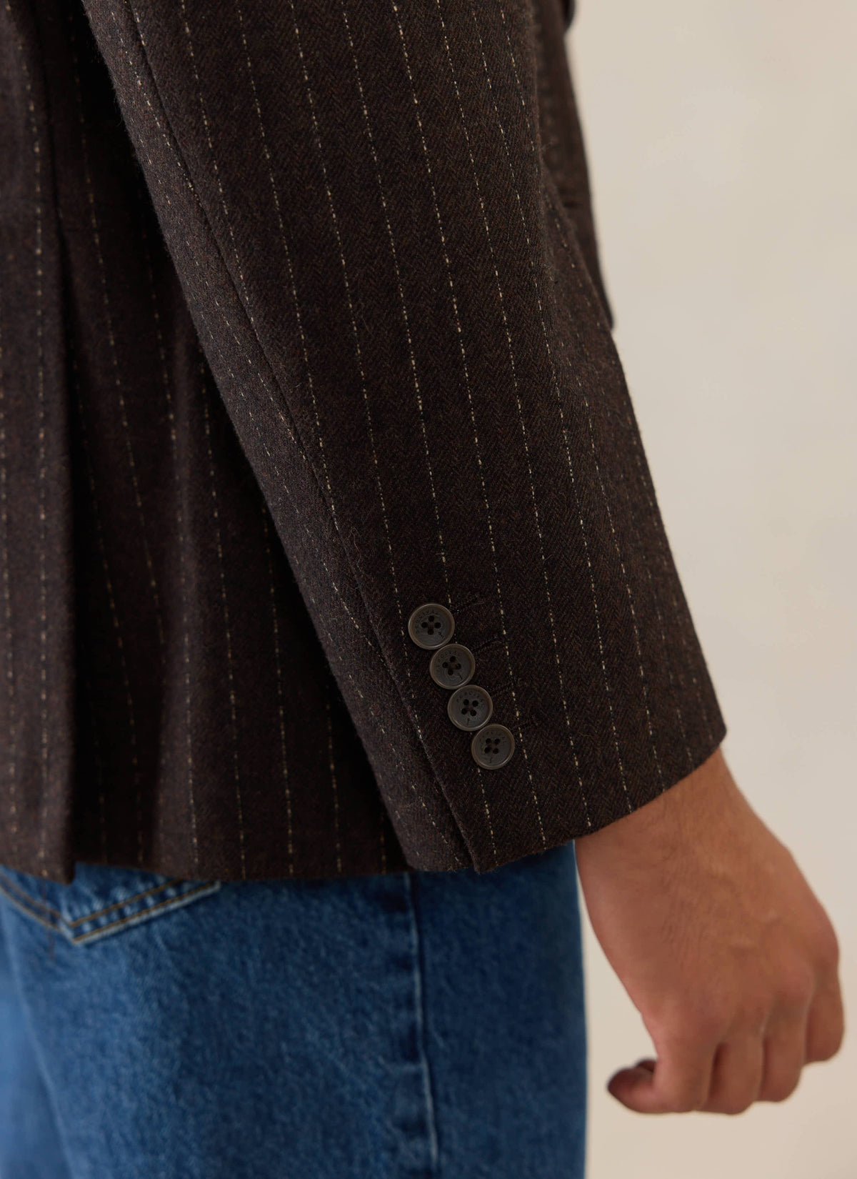 Men's Pinstripe Double Breasted Blazer - Wool - Brown | Percival