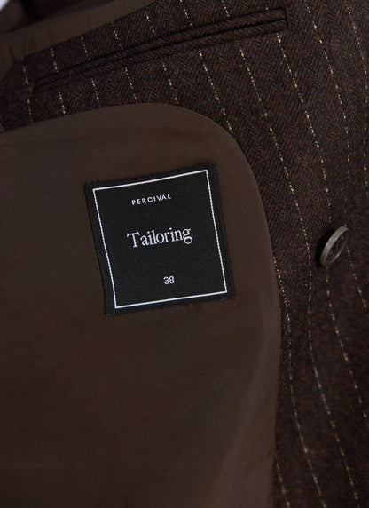 Men's Pinstripe Double Breasted Blazer - Wool - Brown | Percival