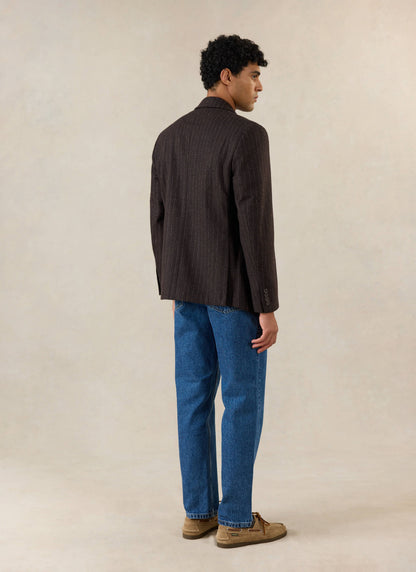 Men's Pinstripe Double Breasted Blazer - Wool - Brown | Percival