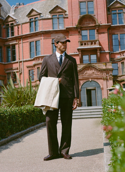 Men's Pinstripe Pleated Tailored Trousers - Wool - Brown | Percival