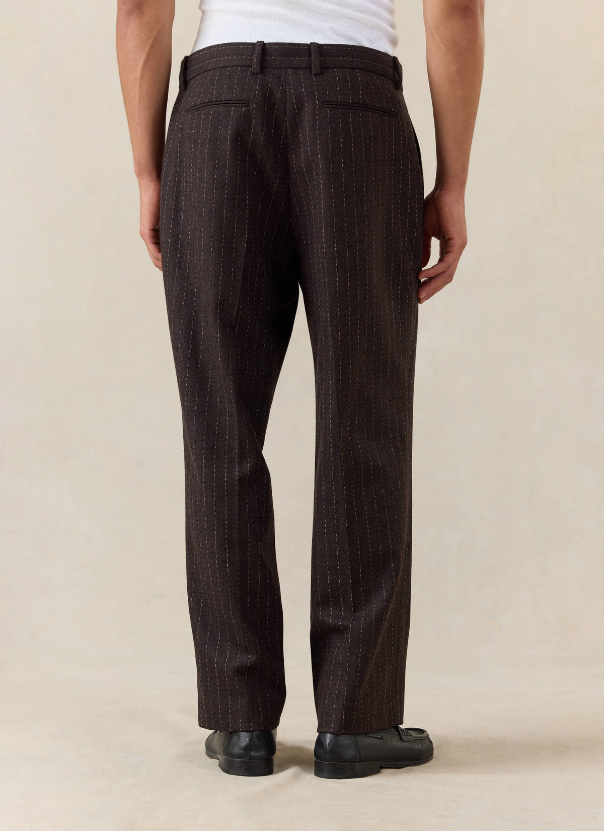 Men's Pinstripe Pleated Tailored Trousers - Wool - Brown | Percival