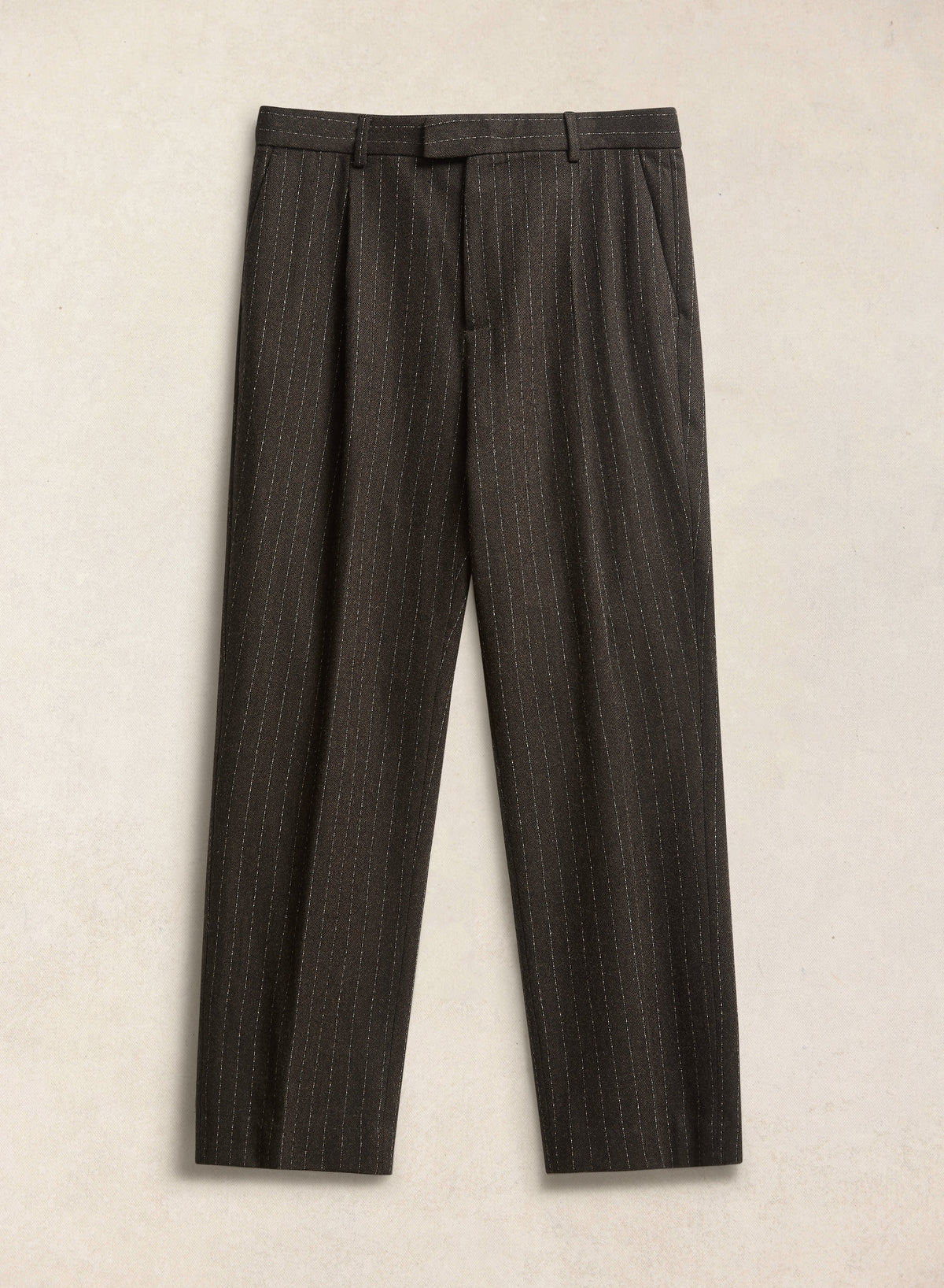 Men's Pinstripe Pleated Tailored Trousers - Wool - Brown | Percival