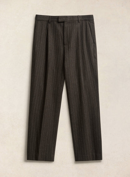 Men's Pinstripe Pleated Tailored Trousers - Wool - Brown | Percival