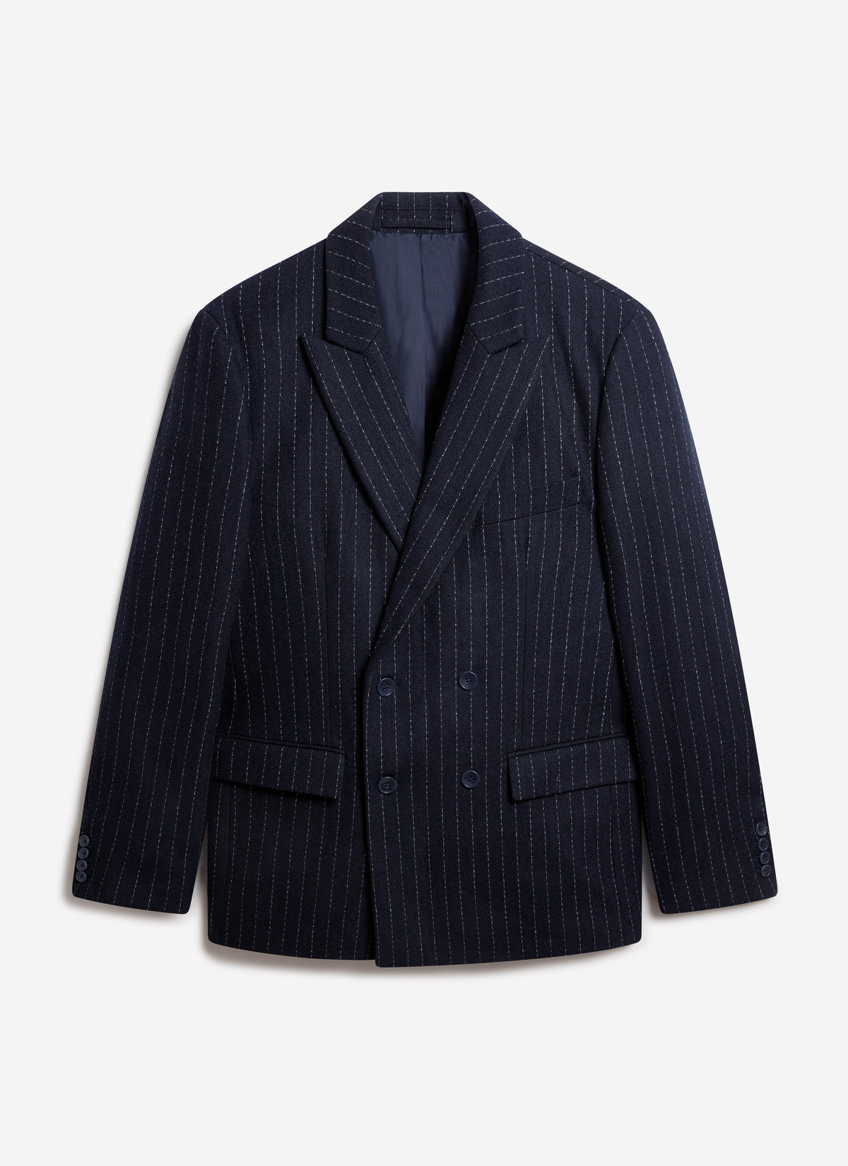 Textured Stripe Double Breasted Blazer - Navy | Percival