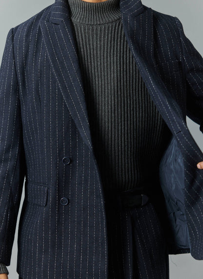 Textured Stripe Double Breasted Blazer - Navy | Percival