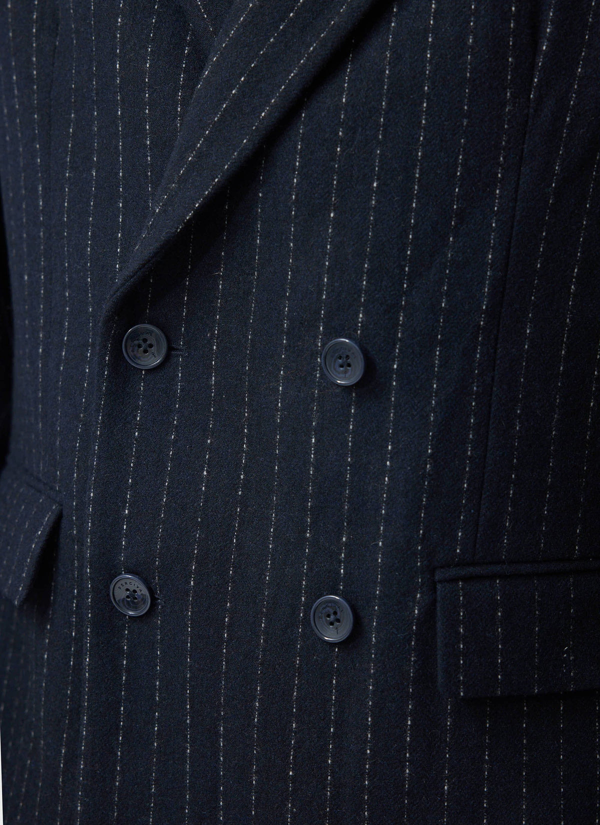 Textured Stripe Double Breasted Blazer - Navy | Percival