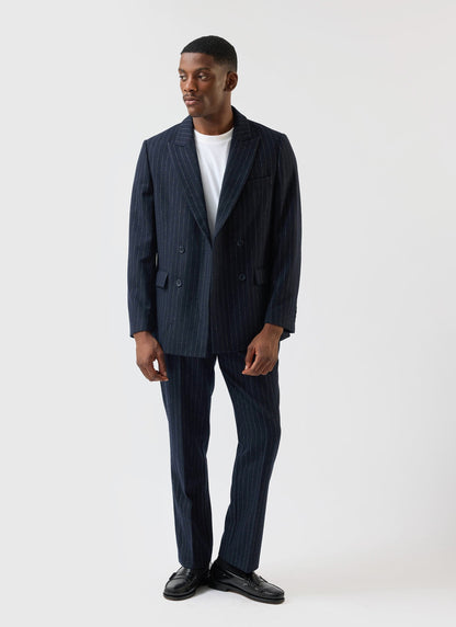 Textured Stripe Double Breasted Blazer - Navy | Percival