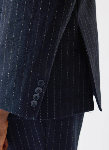 Textured Stripe Double Breasted Blazer - Navy | Percival