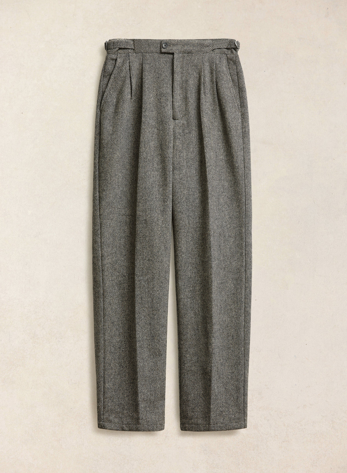Men's Double Pleated Tailored Trousers - Grey Birdseye Wool | Percival