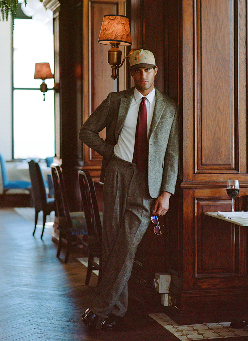 Men's Double Pleated Tailored Trousers - Grey Birdseye Wool | Percival