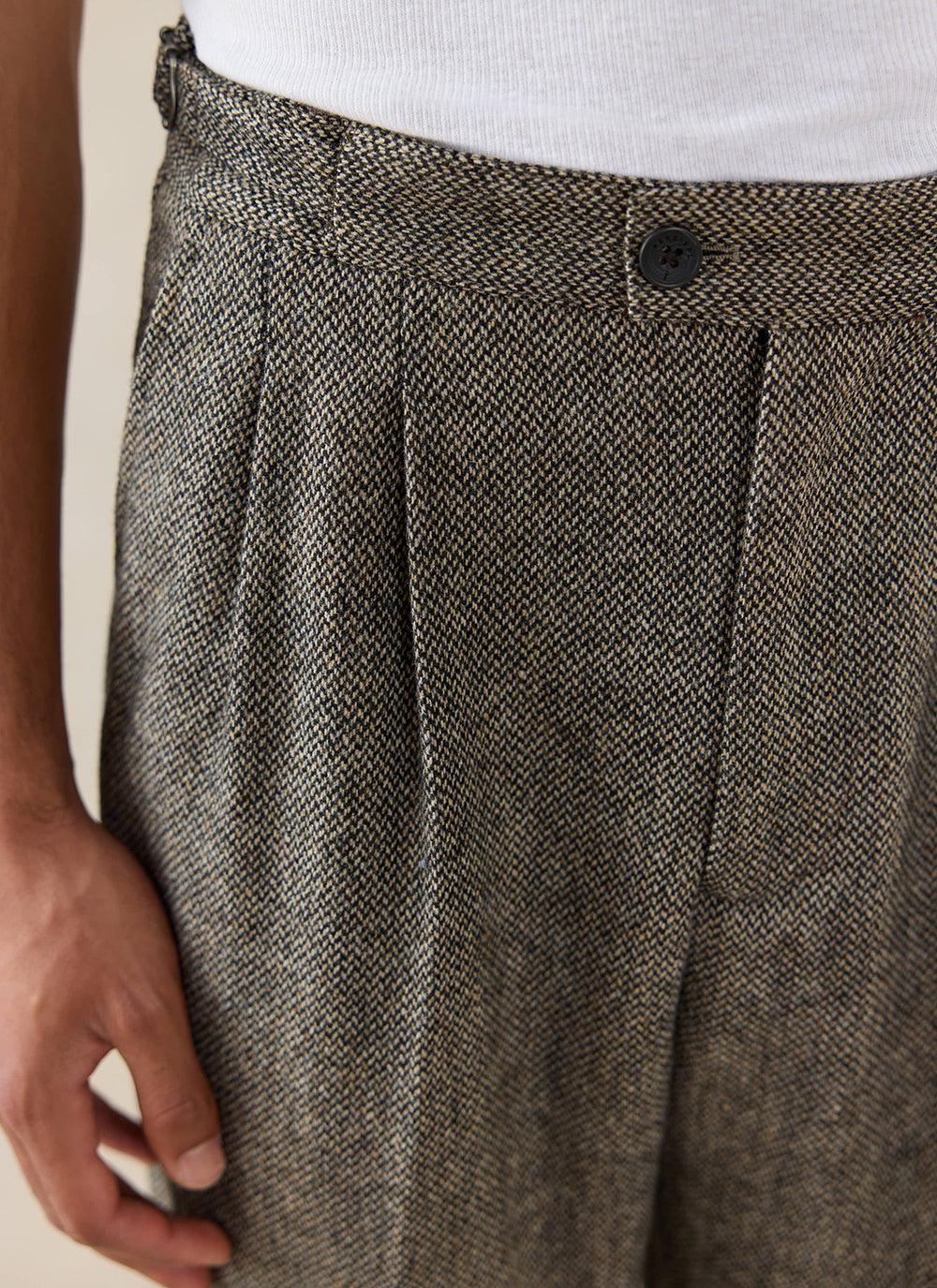 Men's Double Pleated Tailored Trousers - Grey Birdseye Wool | Percival
