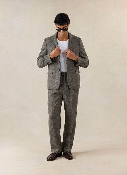 Men's Double Pleated Tailored Trousers - Grey Birdseye Wool | Percival