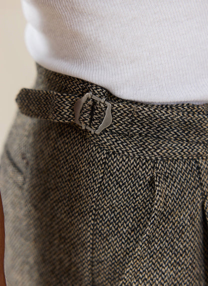 Men's Double Pleated Tailored Trousers - Grey Birdseye Wool | Percival