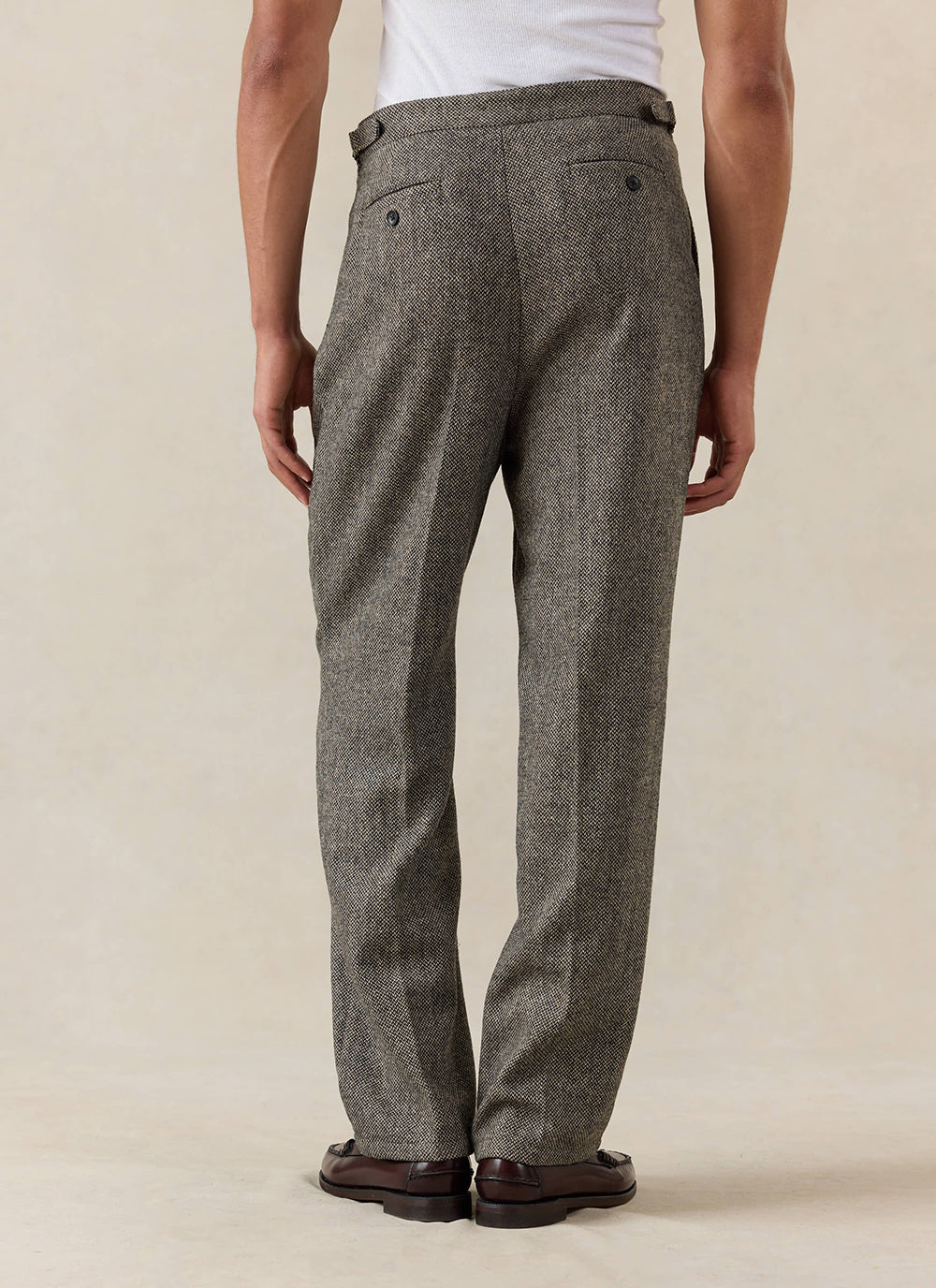 Men's Double Pleated Tailored Trousers - Grey Birdseye Wool | Percival