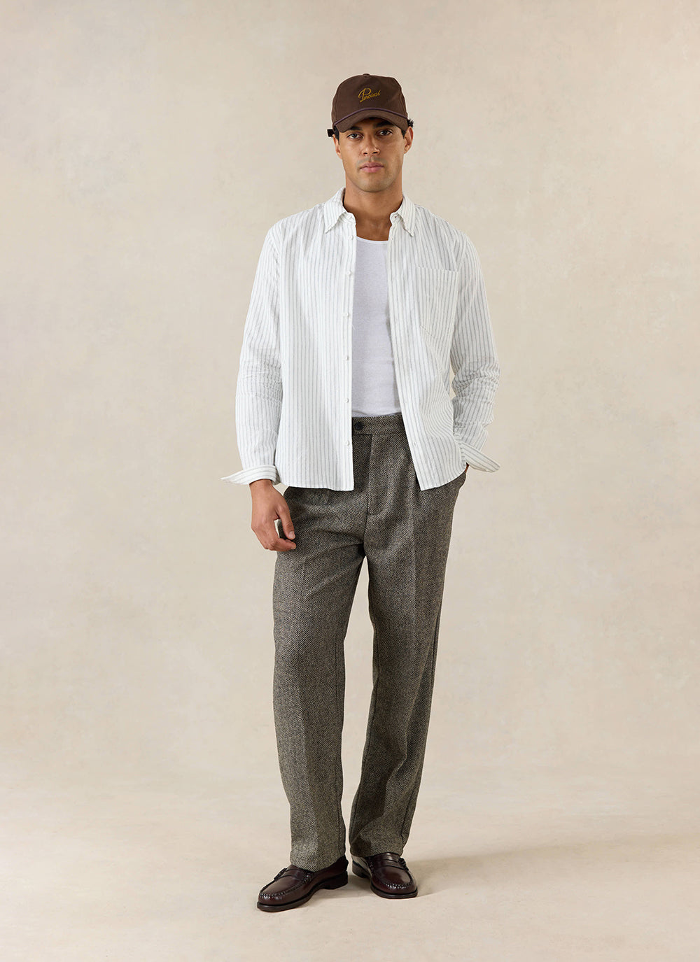 Men's Double Pleated Tailored Trousers - Grey Birdseye Wool | Percival