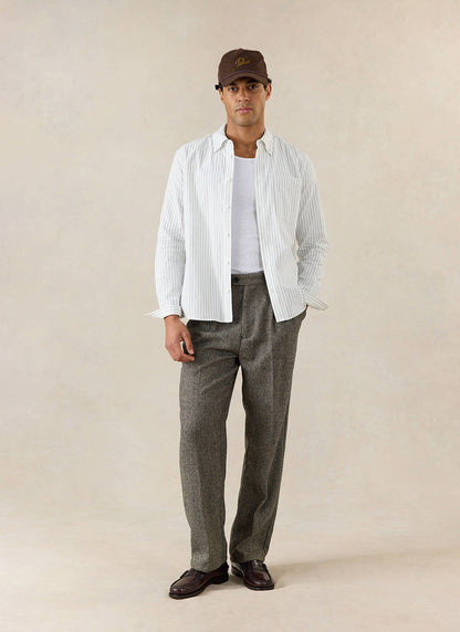 Men's Double Pleated Tailored Trousers - Grey Birdseye Wool | Percival
