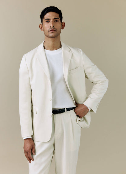 Men's 3 Button Blazer - Cream Suit Jacket - Lyocell | Percival