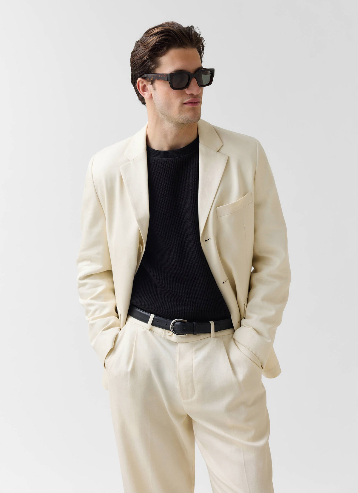 Men's 3 Button Blazer - Cream Suit Jacket - Lyocell | Percival