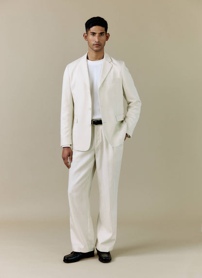Men's Pleated Trousers - Relaxed Fit - Cream - Lyocell | Percival