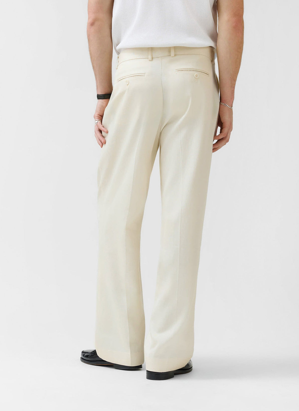 Men's Pleated Trousers - Relaxed Fit - Cream - Lyocell | Percival