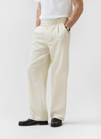 Men's Pleated Trousers - Relaxed Fit - Cream - Lyocell | Percival