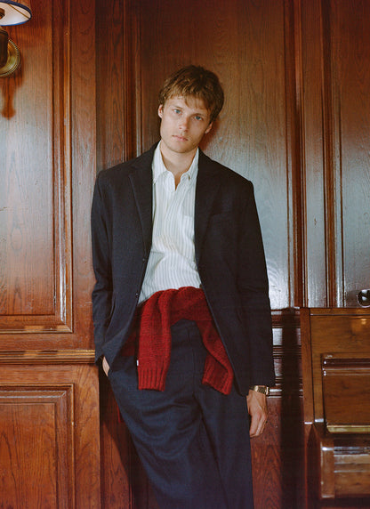 Men's Navy Herringbone Wool Blazer - Suit Jacket | Percival
