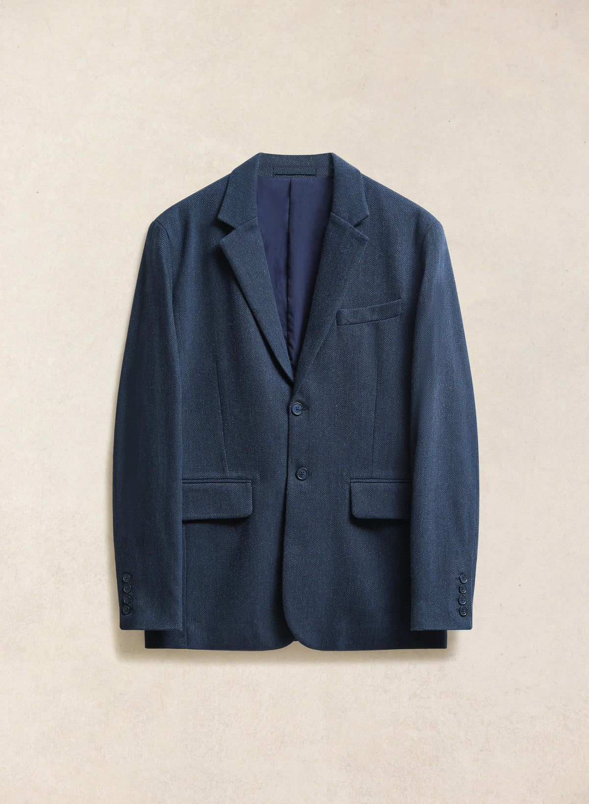 Men's Navy Herringbone Wool Blazer - Suit Jacket | Percival