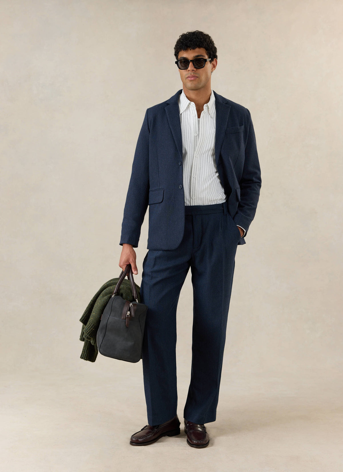 Men's Navy Herringbone Wool Blazer - Suit Jacket | Percival
