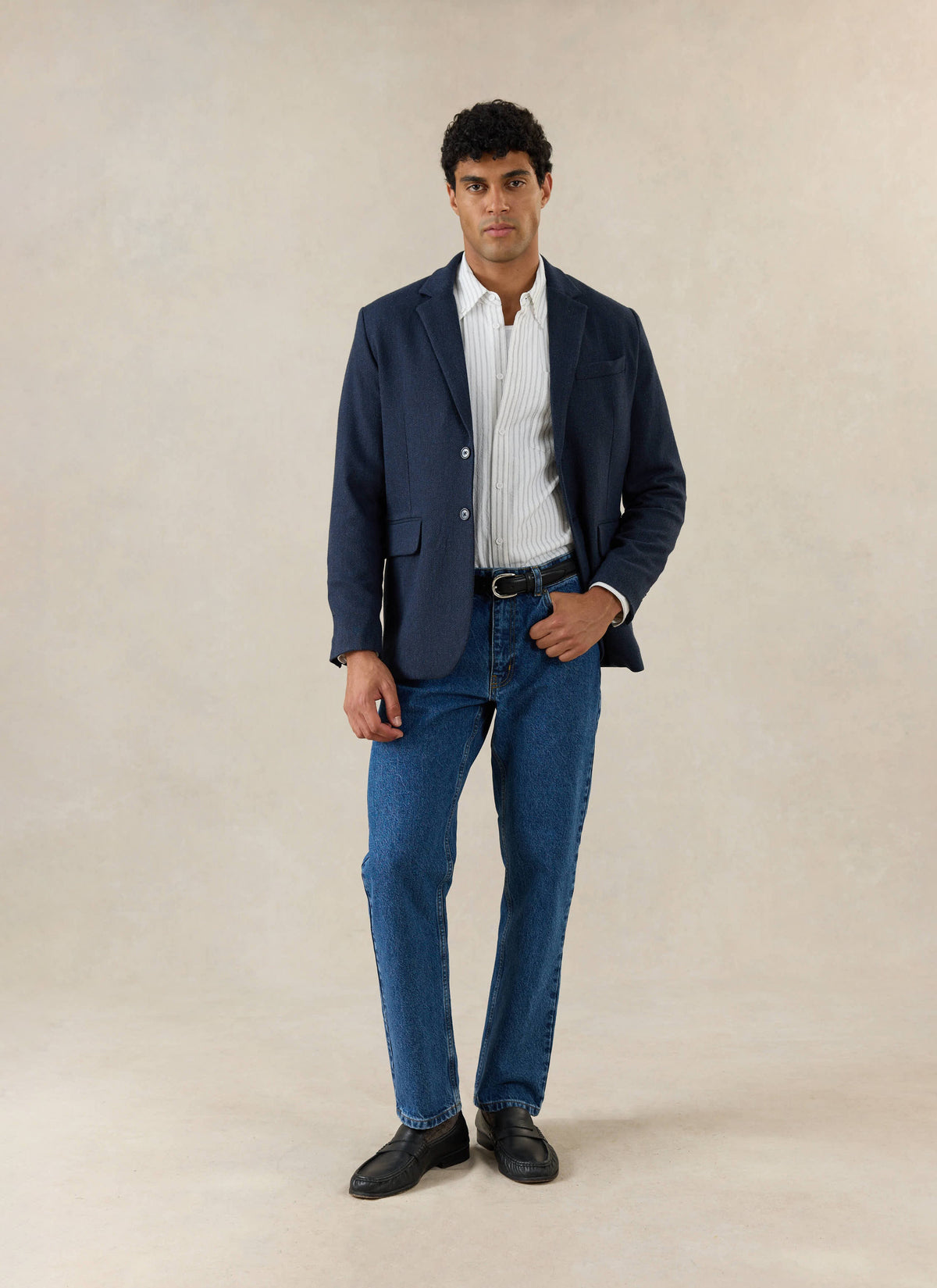 Men's Navy Herringbone Wool Blazer - Suit Jacket | Percival