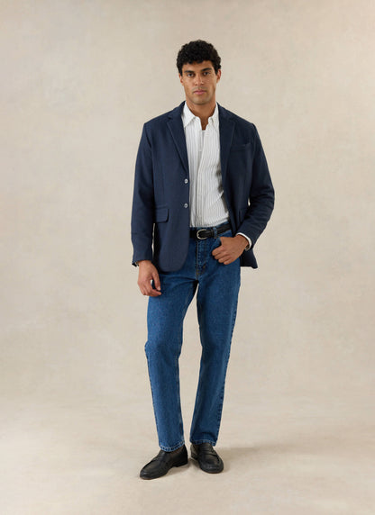 Men's Navy Herringbone Wool Blazer - Suit Jacket | Percival