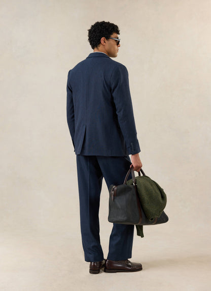 Men's Navy Herringbone Wool Blazer - Suit Jacket | Percival