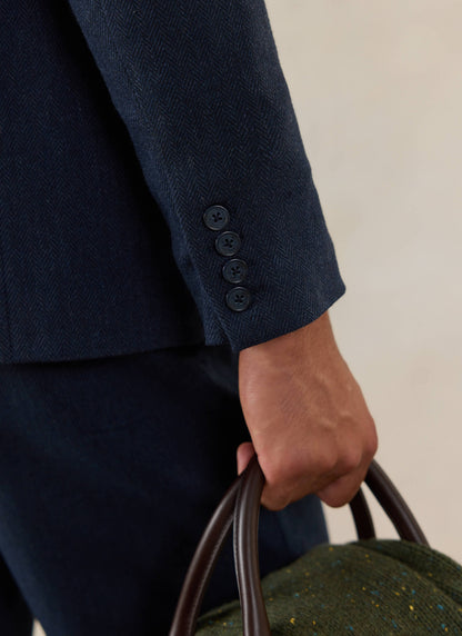 Men's Navy Herringbone Wool Blazer - Suit Jacket | Percival