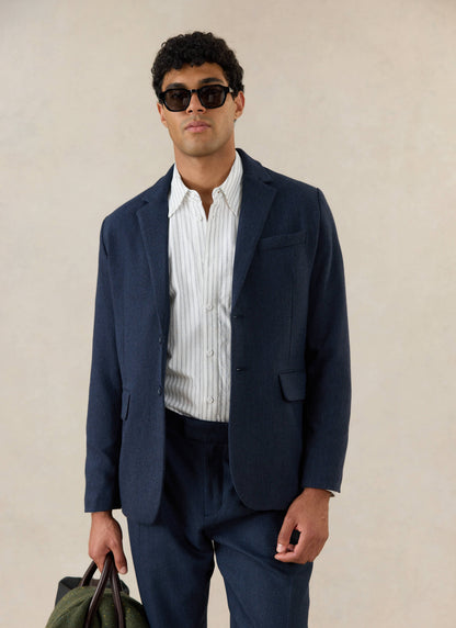 Men's Navy Herringbone Wool Blazer - Suit Jacket | Percival