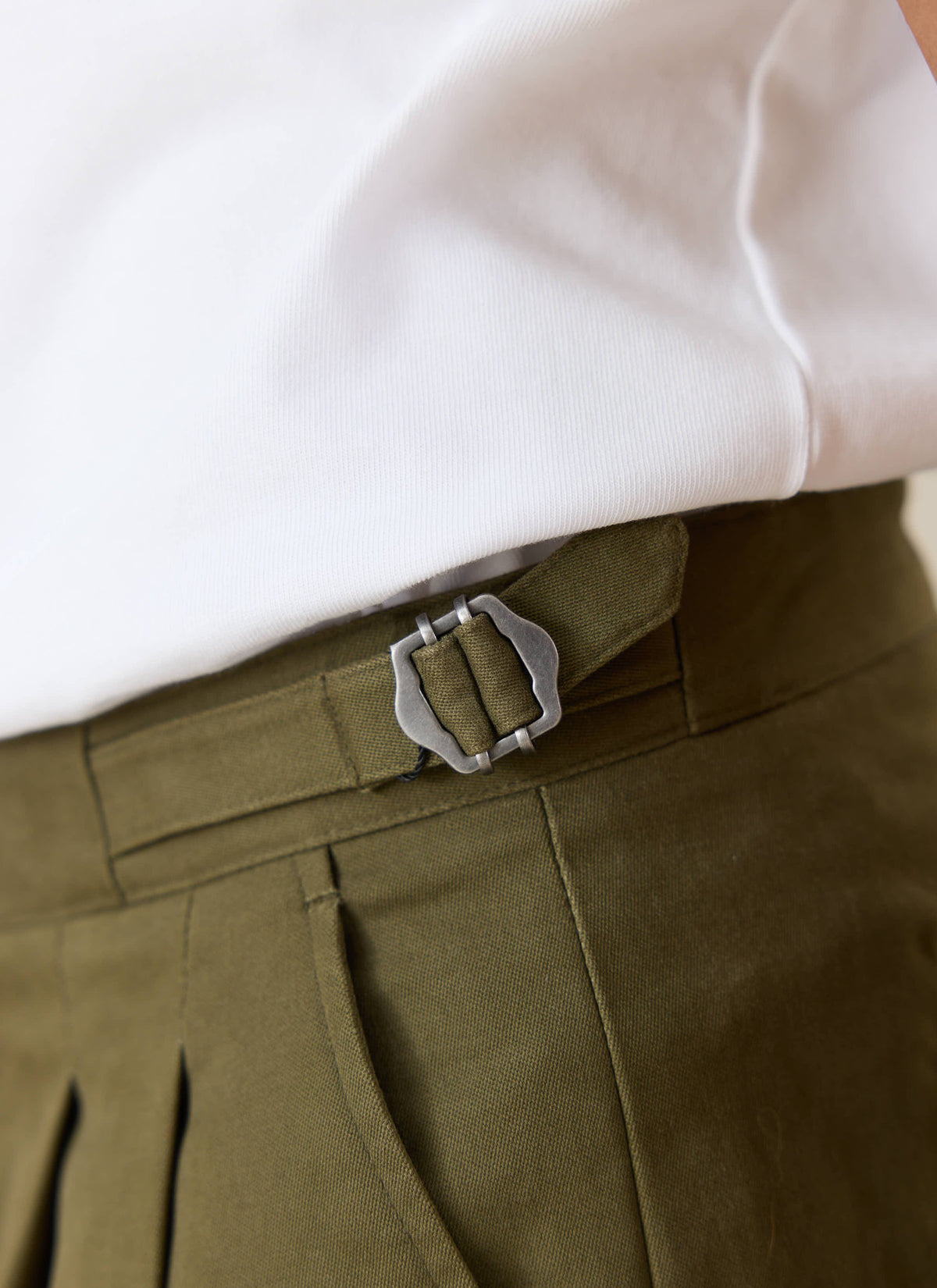 Men's Double Pleated Trousers - Brushed Moleskin - Forest Green | Percival