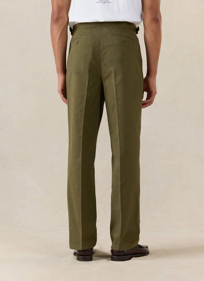 Men's Double Pleated Trousers - Brushed Moleskin - Forest Green | Percival