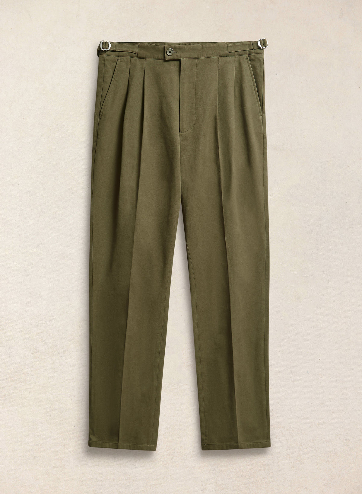 Men's Double Pleated Trousers - Brushed Moleskin - Forest Green | Percival