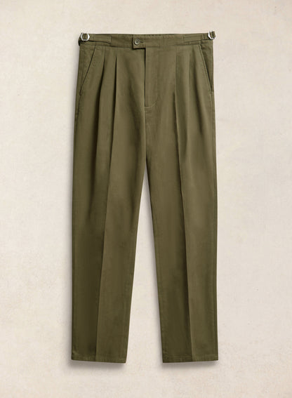 Men's Double Pleated Trousers - Brushed Moleskin - Forest Green | Percival