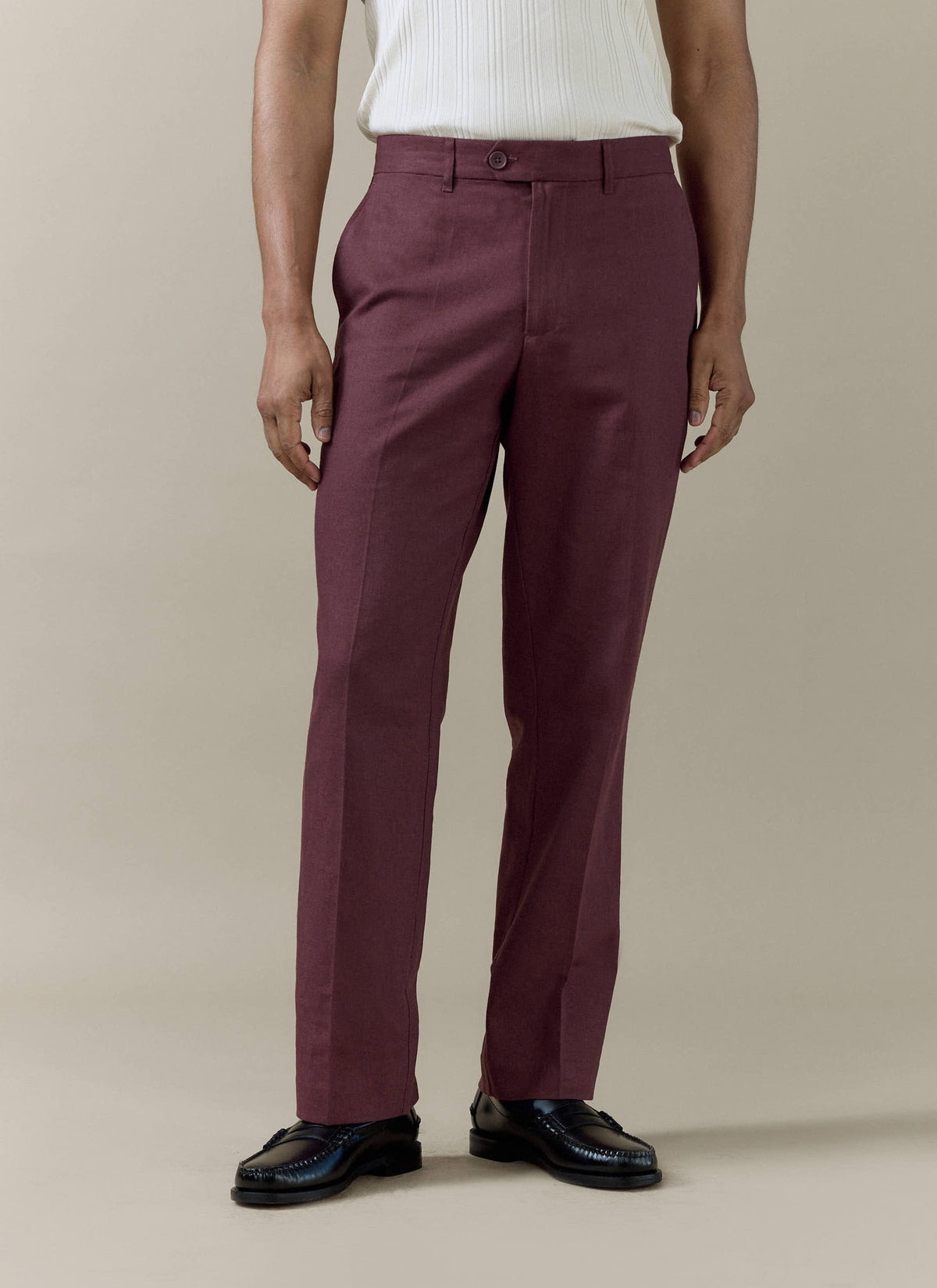 Men's Burgundy Tailored Trousers - Linen Cotton Blend | Percival