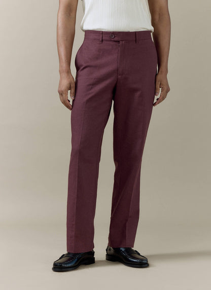 Men's Burgundy Tailored Trousers - Linen Cotton Blend | Percival